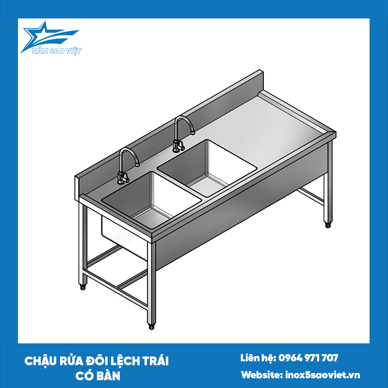 CHẬU RỬA ĐÔI LỆCH TRÁI CÓ BÀN